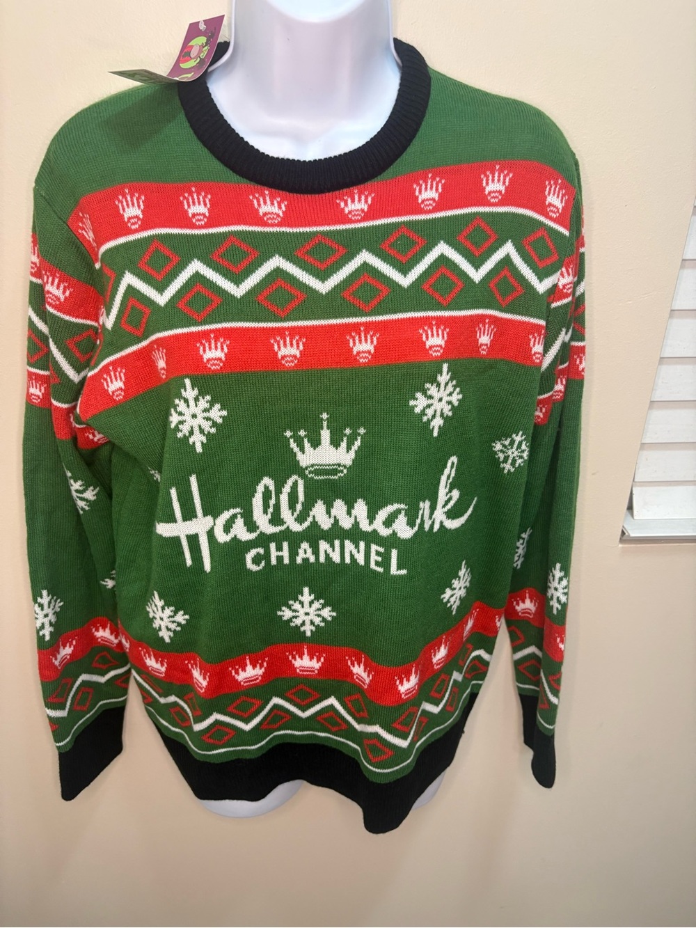 Ugly Christmas Sweater Hallmark Channel Green Red White Crewneck Small NWT